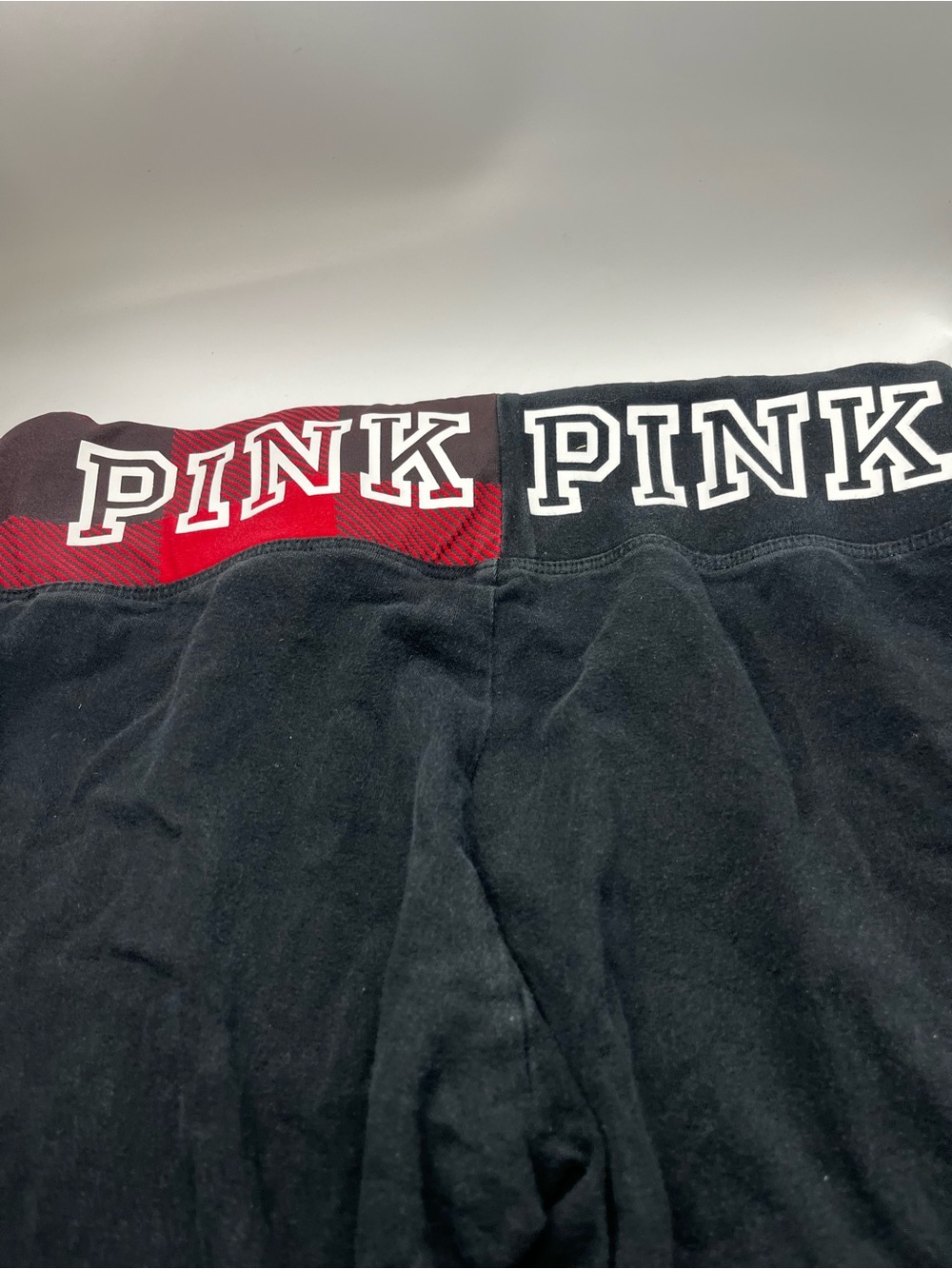 PINK Victoria's Secret Black Leggings with Red Logo Waistband